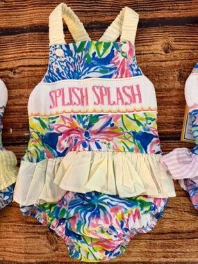 Babeeni Handsmocked Splish Splash Swimsuit 3T New